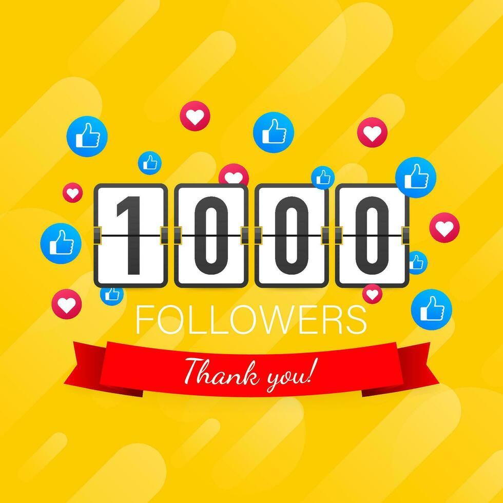 Vector thanks design template for network friends and followers. Thank you 1000 followers card. Image for Social Networks