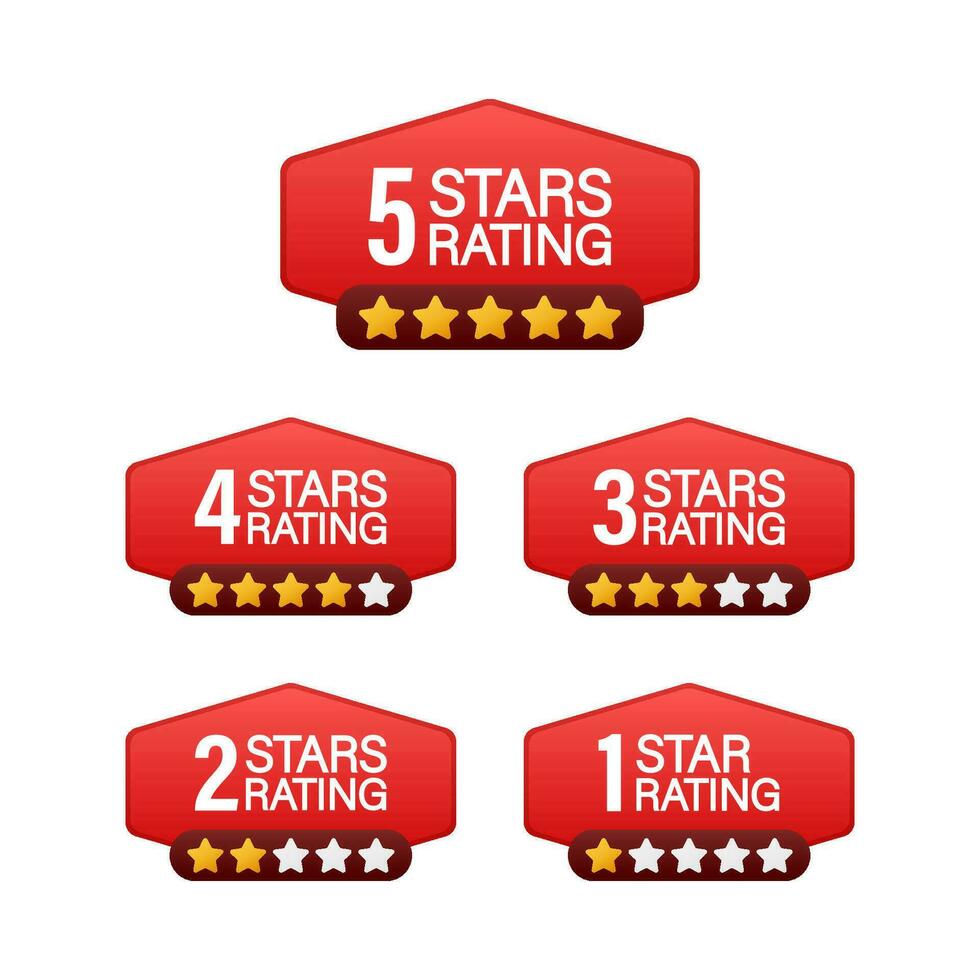 4 star rating. Badge with icons on white background. Vector stock illustration