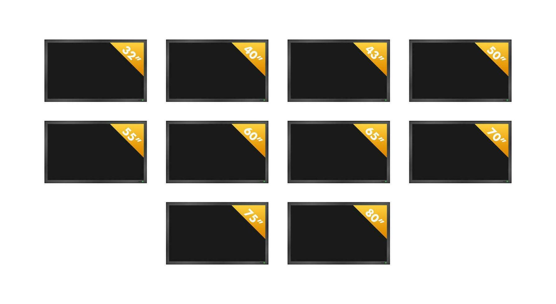 Monitor or TV with different diagonal sizes. Flat vector illustration.