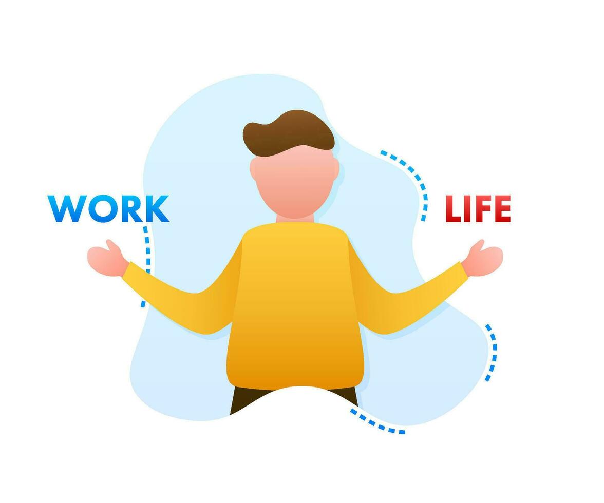 Man choosing between two options Work and Life. Vector stock illustration.