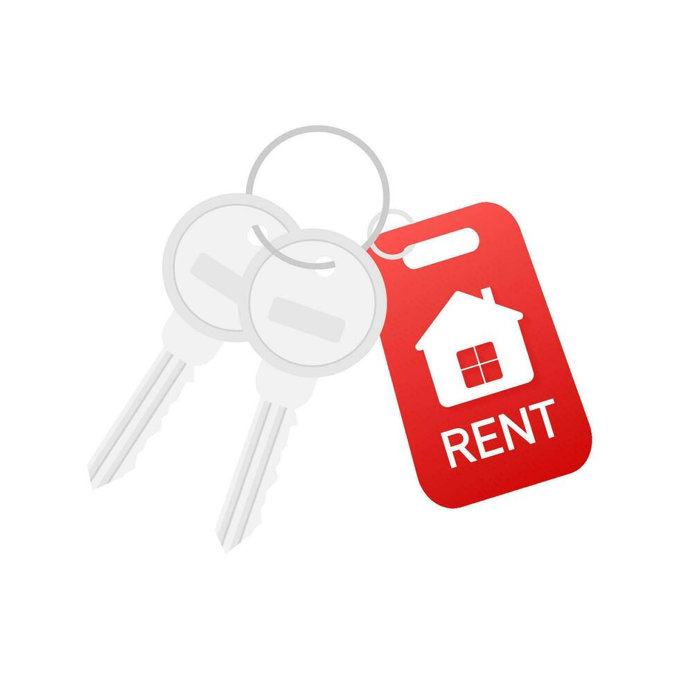 For rent house, concept. Real estate agent holds the key from the home. Template for sale, rent home. Vector stock illustration