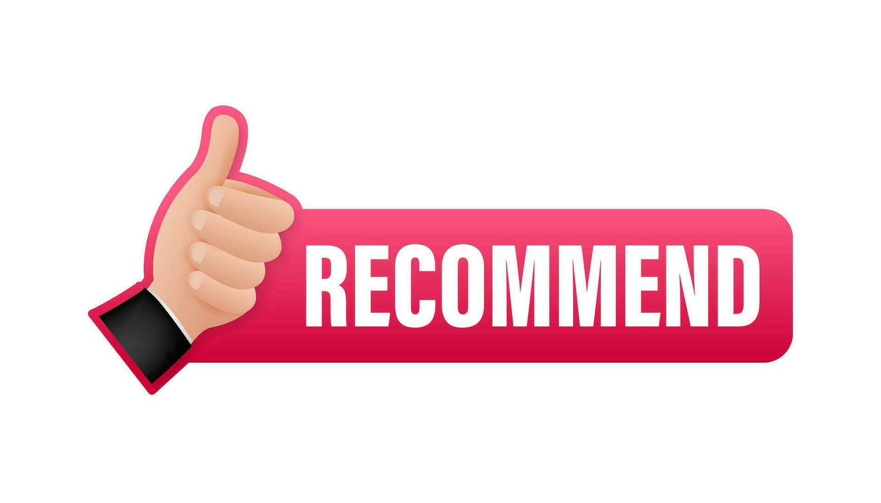 Recommend icon. White label recommended on blue background. Vector stock illustration.