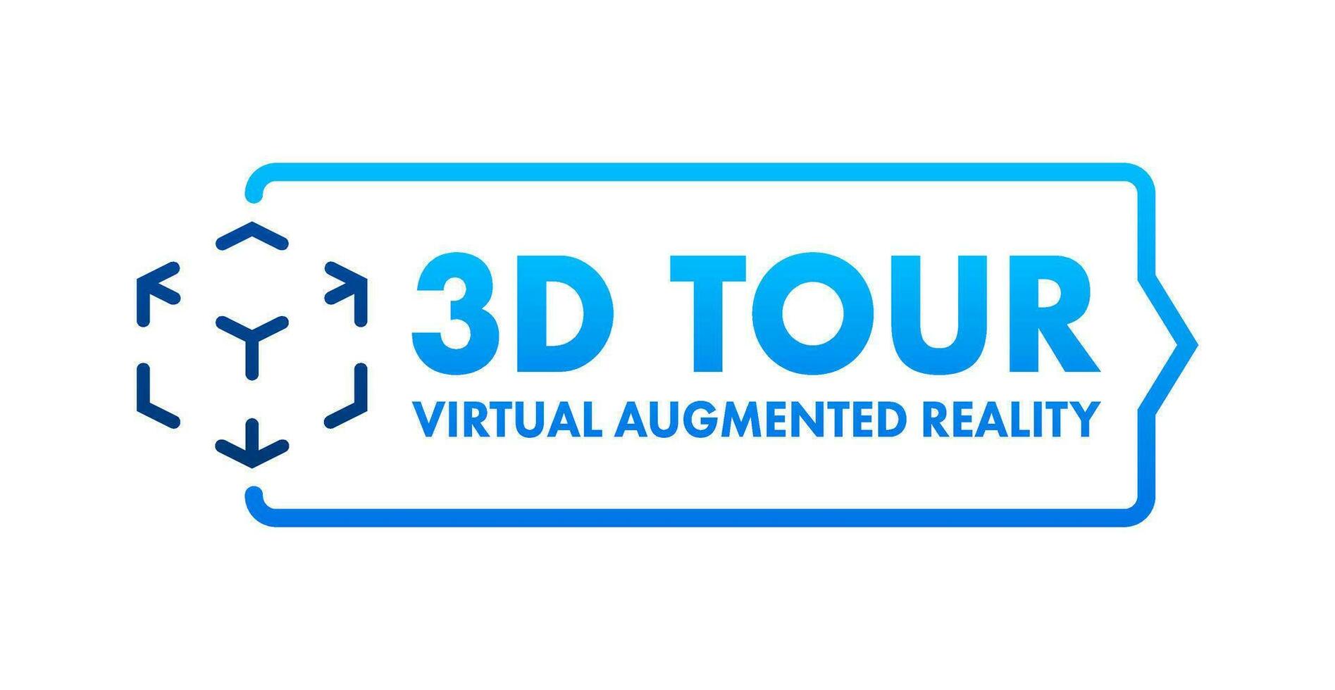 3d Virtual tour. Virtual reality journey. Panoramic view sign. Vector stock illustration