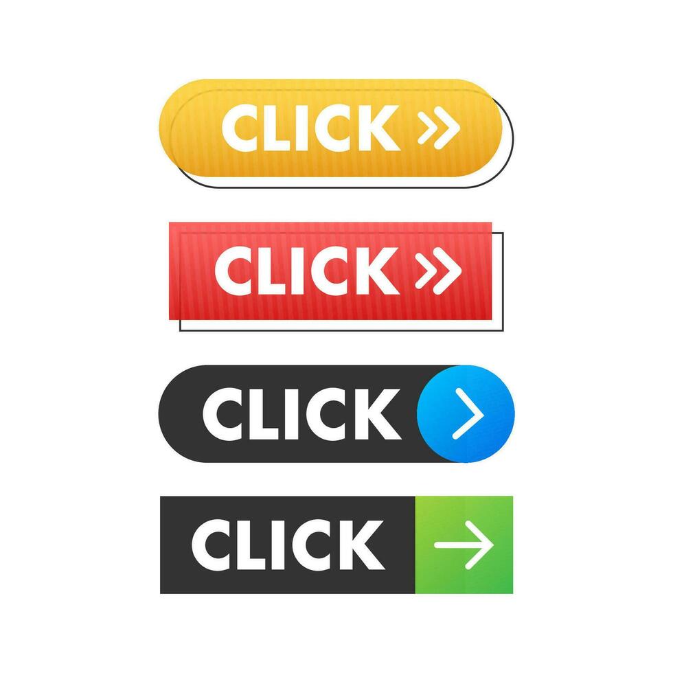 Yellow click on white background. Digital download. Click here vector web button