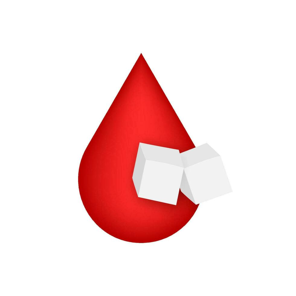 Flat icon with red glucose blood for concept design. Cartoon red icon. Vector diagram. Cartoon sugar.