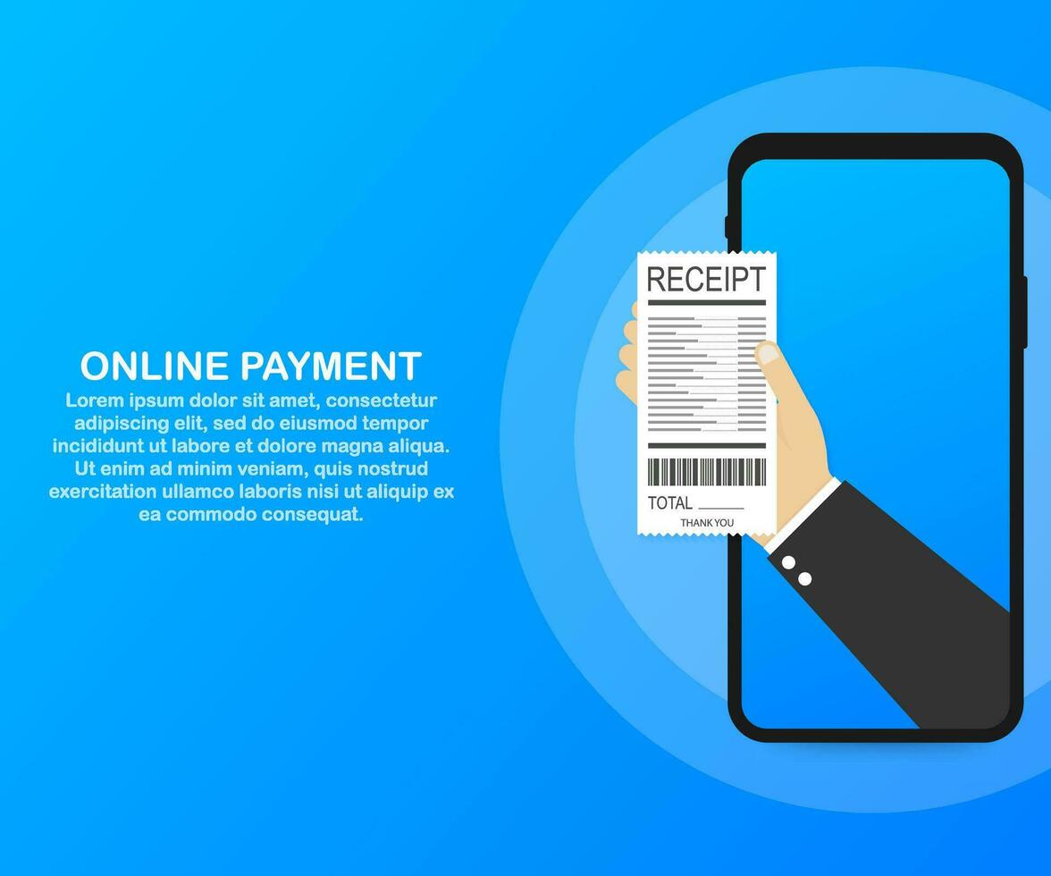 Vector concept of receipt, online payment, money transfer, mobile wallet. Vector illustration.