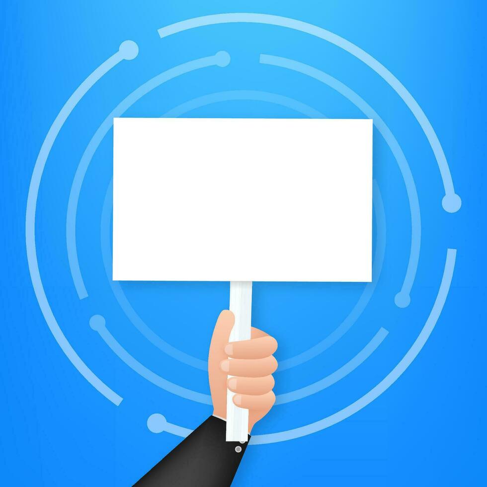 Cartoon poster with hand holding placard for banner design. Banner, Billboard design. Vector stock illustration