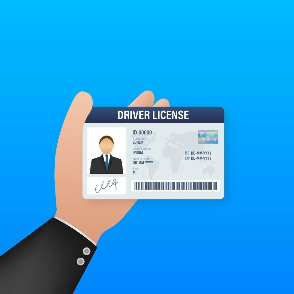 Man driver license plastic card template. Id card. Vector stock illustration