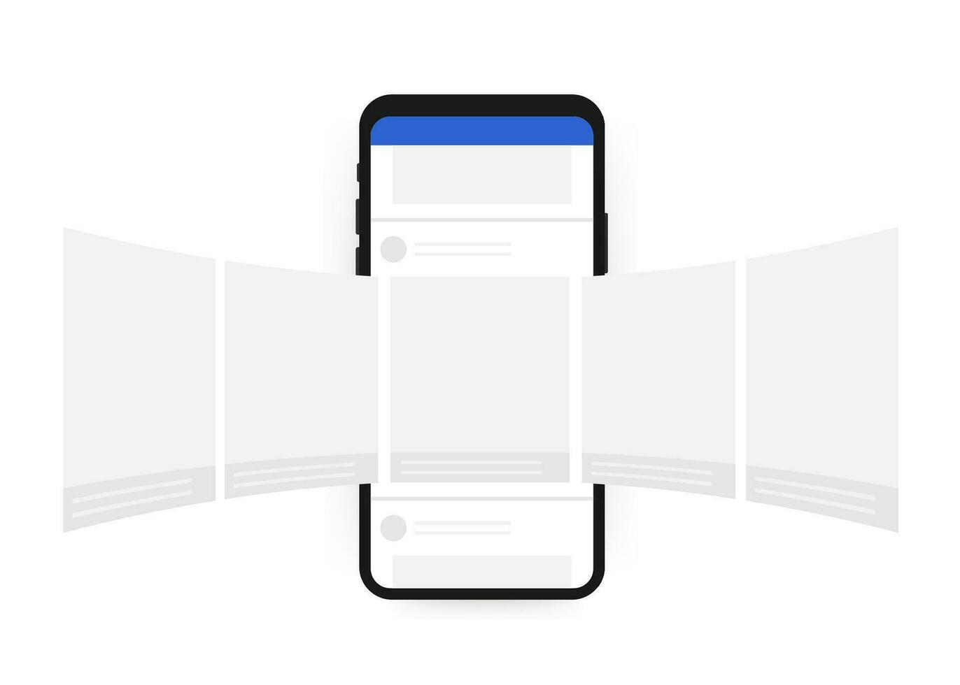 Smartphone with interface carousel post on social network. Vector stock illustration