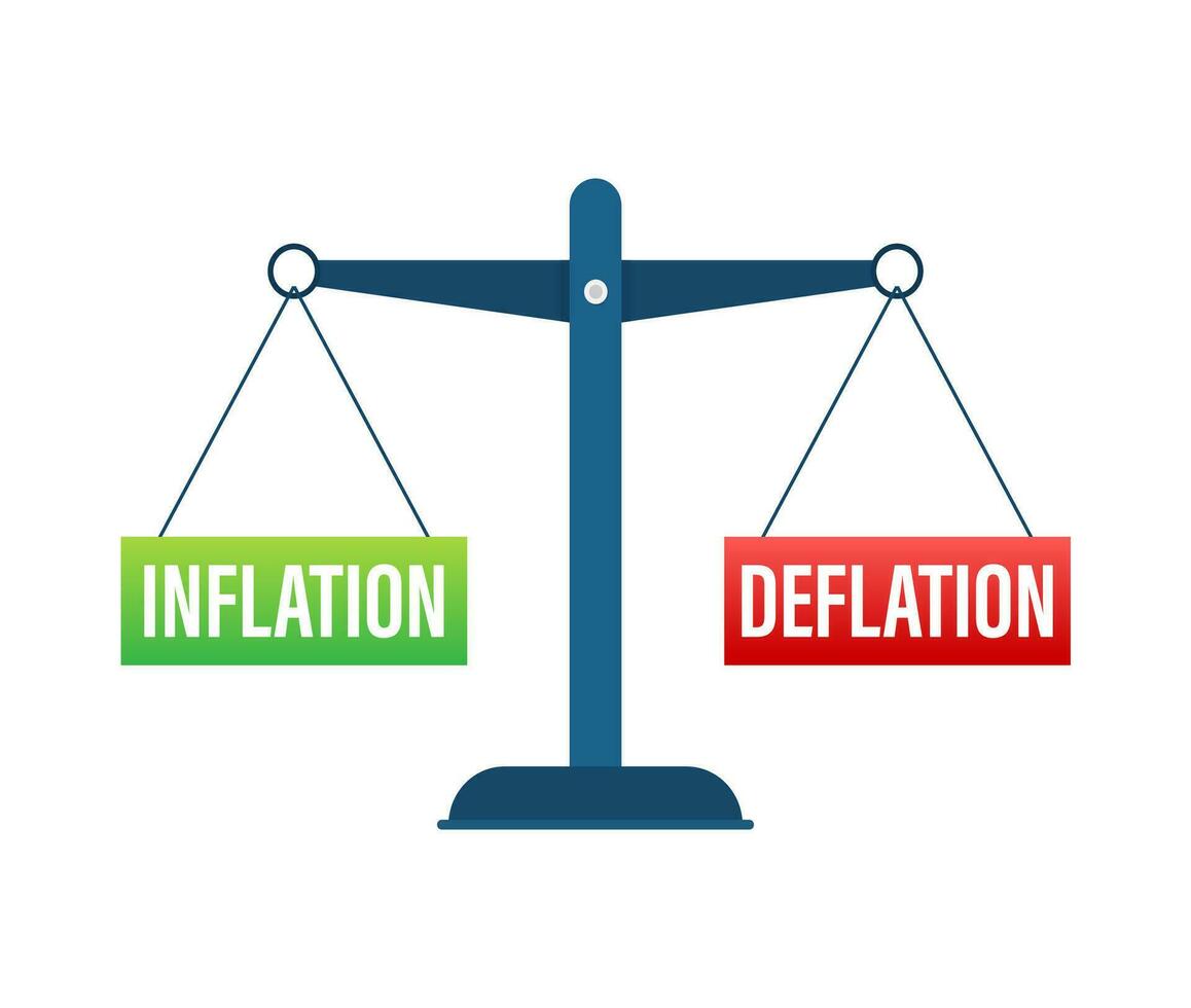 inflación y deflación equilibrar en el escala. equilibrar en escala. negocio concepto. vector valores ilustración