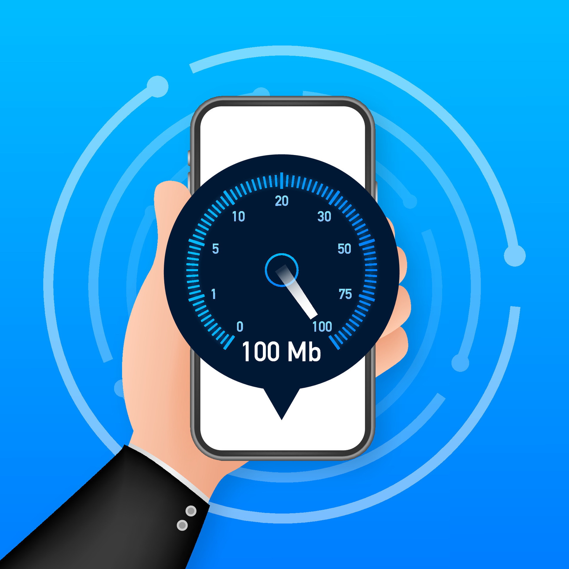 Speed test on smartphone. Speedometer Speed 100 mb. site