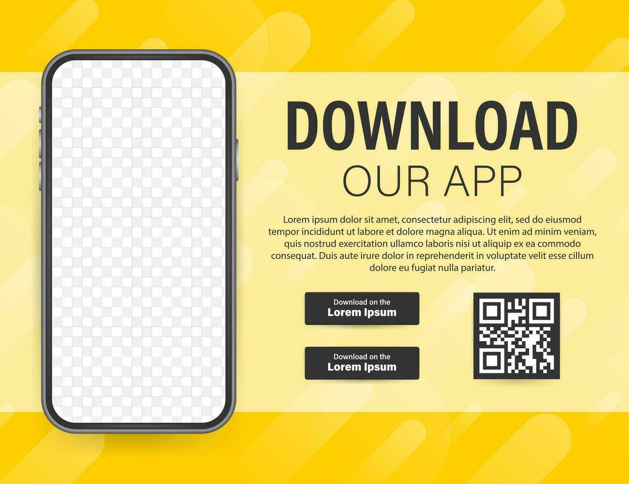 Download page of the mobile app. Empty screen smartphone for you app. Download app. Vector stock illustration.