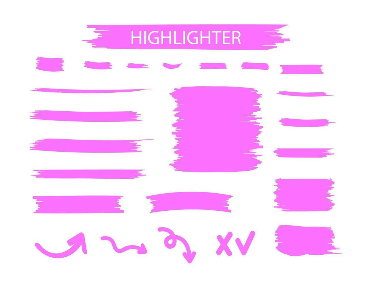 Pink Highlighter Marker Strokes. Yellow watercolor hand drawn highlight set. vector