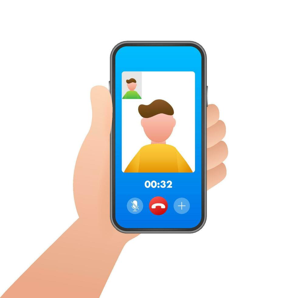 Incoming video call on laptop. Laptop with incoming call, man profile picture and accept decline buttons. Vector stock illustration