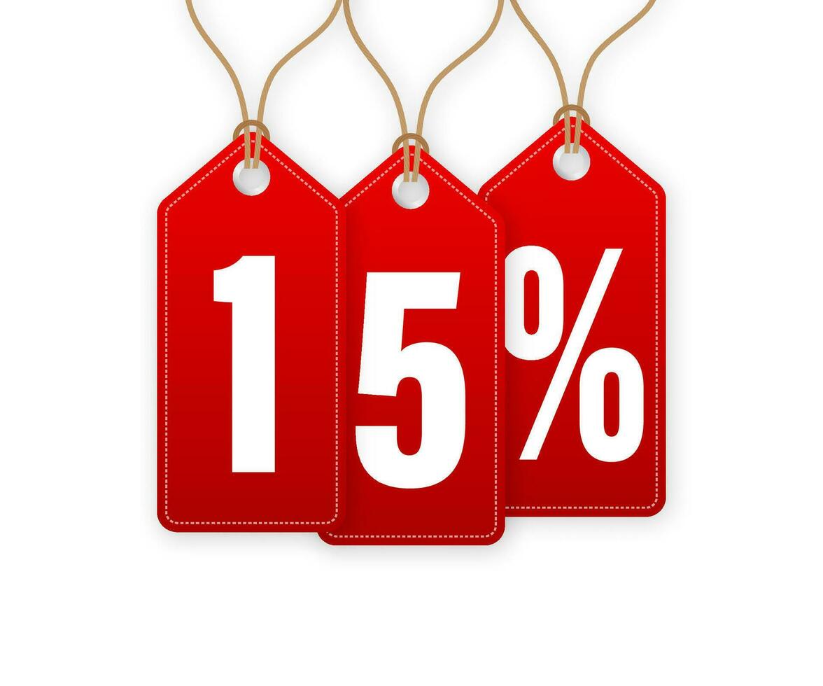 Vector illustration of discount Tag  15 percent off. Hangtags Sale. Vector illustration