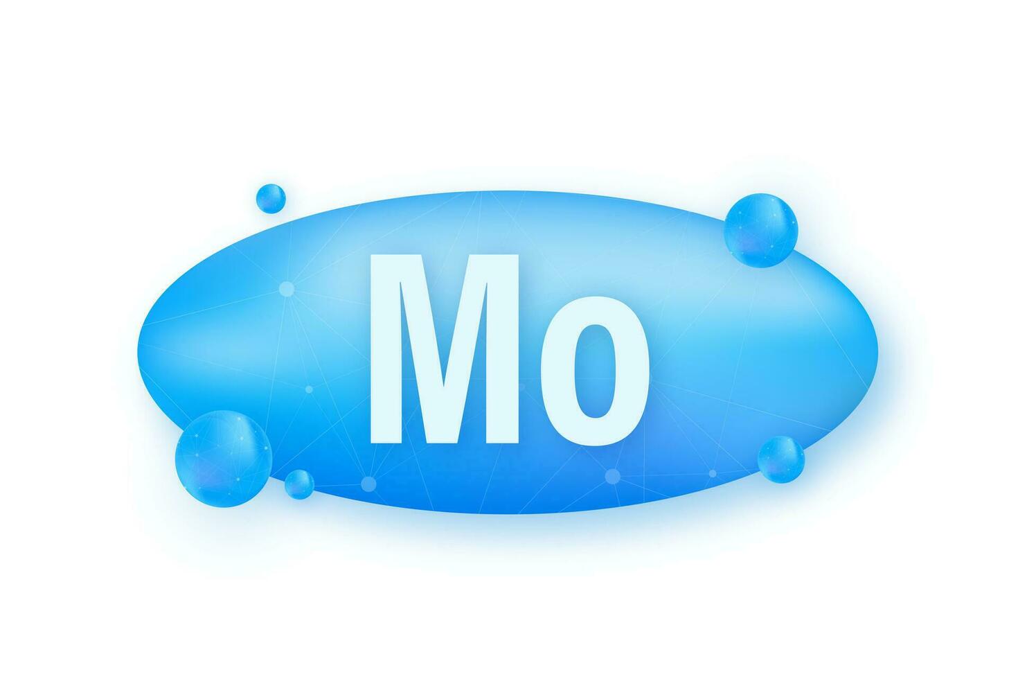 Mineral Mo Molybdenum blue shining pill capsule icon. Substance For Beauty. Molybdenum Mineral Complex vector