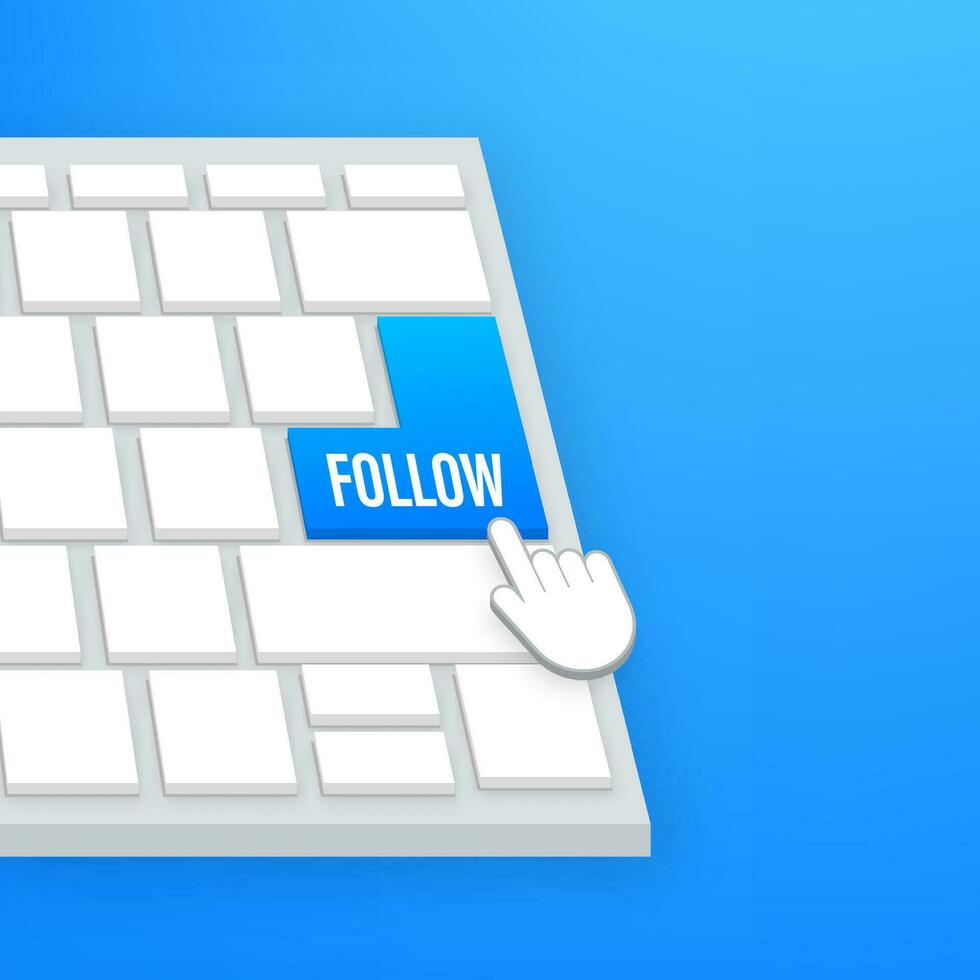 Follow button on keyboard. Hand click icon. Finger click icon. Vector stock illustration