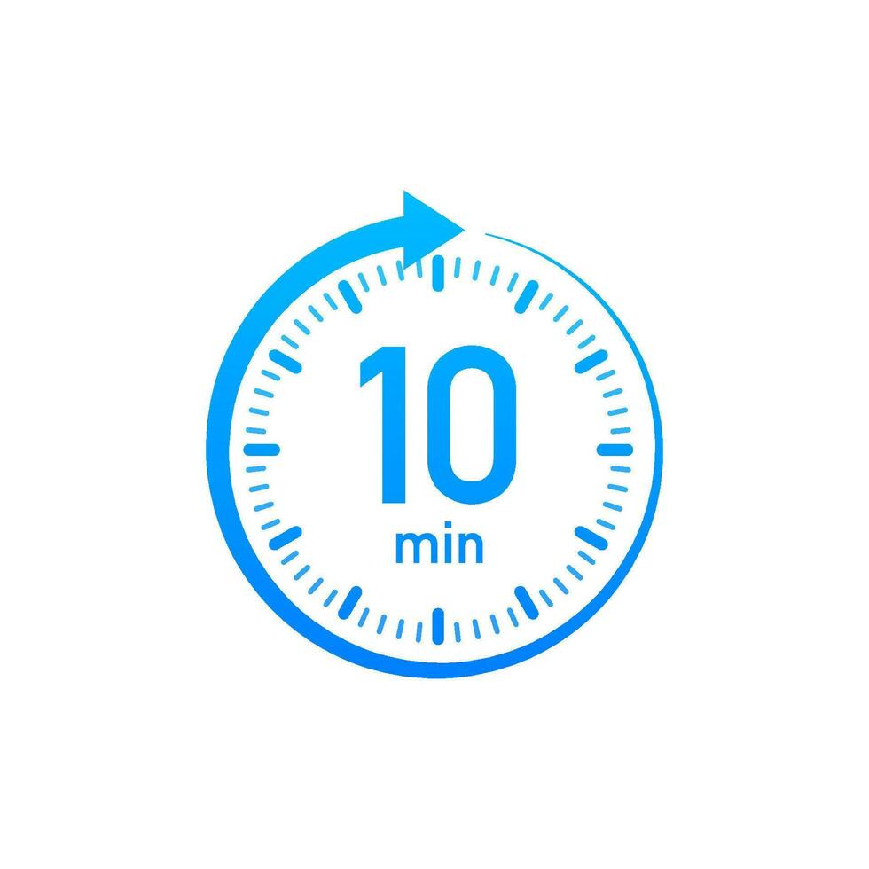 The 10 minutes, stopwatch vector icon. Stopwatch icon in flat style, timer on on color background. Vector illustration