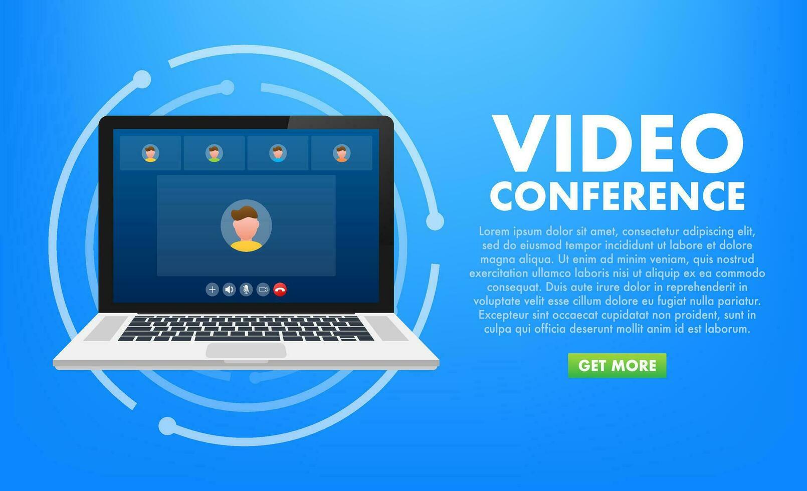 Incoming video call on laptop. Laptop with incoming call, man profile picture and accept decline buttons. Vector stock illustration