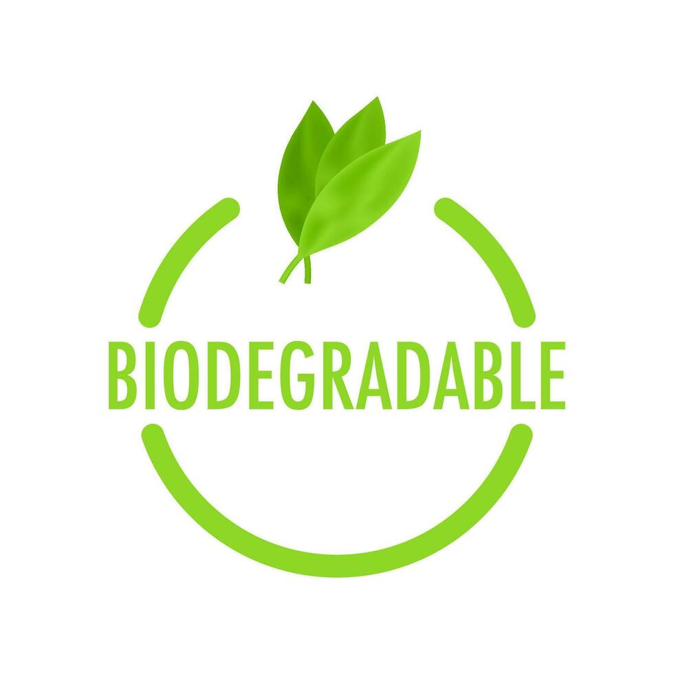 Biodegradable recyclable label. Bio recycling. Eco friendly product. Vector stock illustration