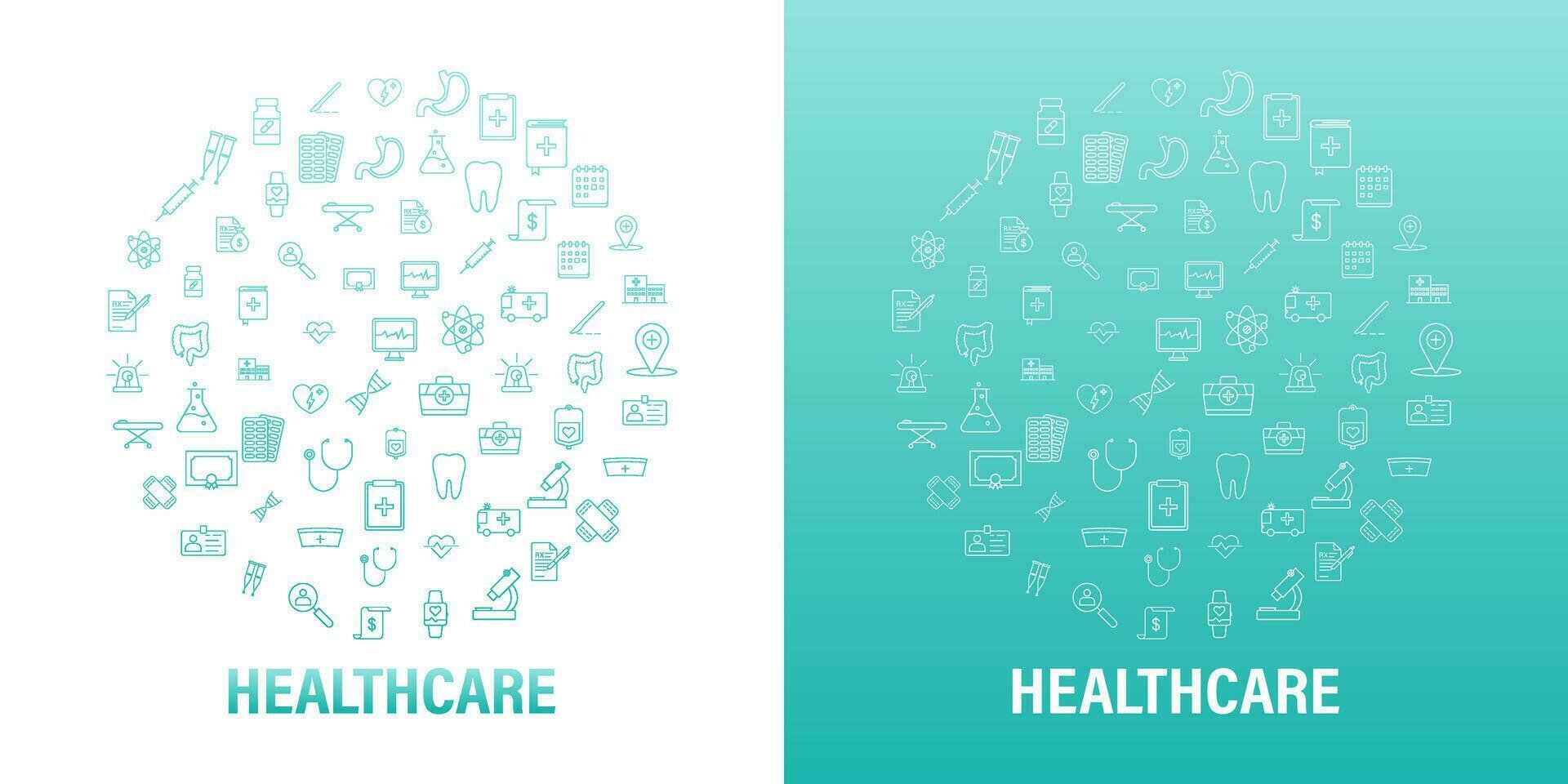 Infographic with healthcare icon round set for medical design. Medical insurance. Vector stock illustration