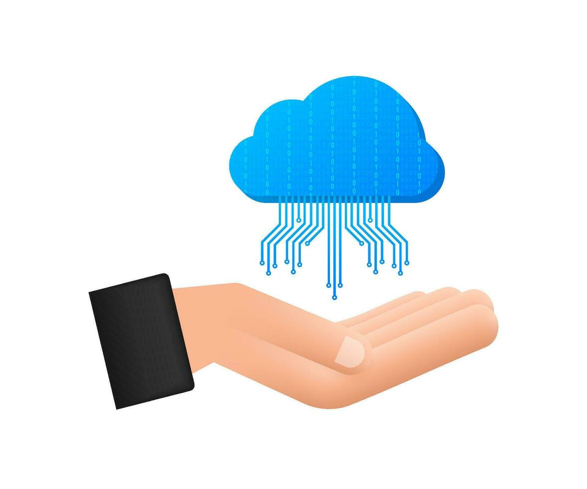 FTP file transfer icon on hands. FTP technology icon. Transfer data to server. Vector illustration