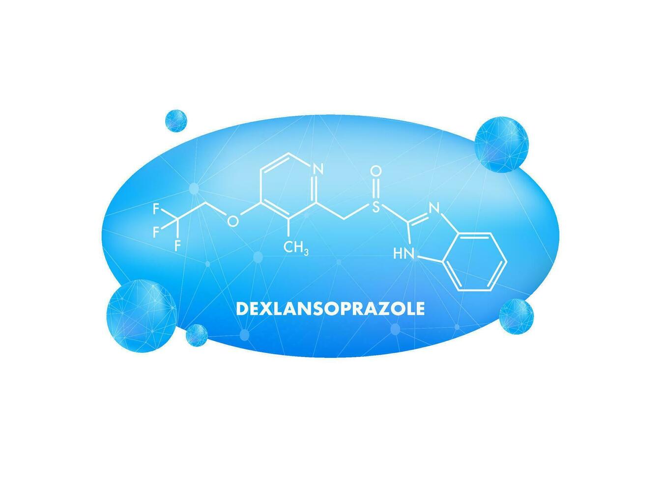 Dexlansoprazole concept chemical formula icon label, text font vector illustration.