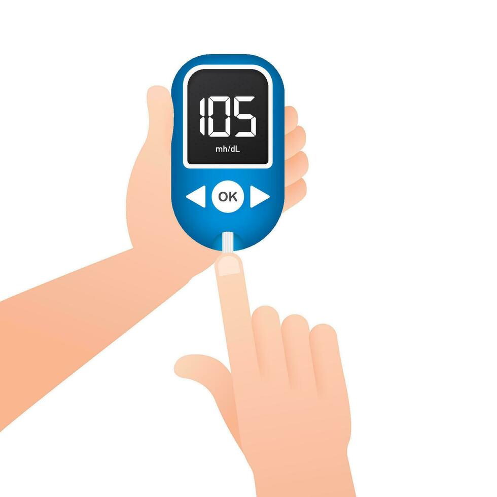 Blood glucose meter level test. Diabetes glucometer. Abstract concept graphic web banner element. Vector illustration