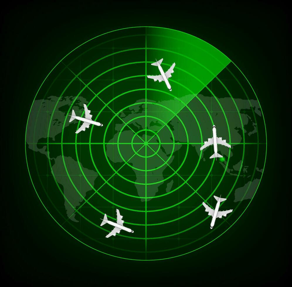 Realistic radar in searching. Radar screen with the aims. Vector stock illustration. Vector illustration.