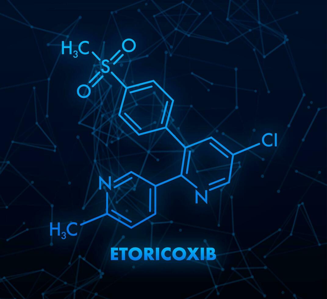 etoricoxib fármaco molécula. esquelético fórmula. vector