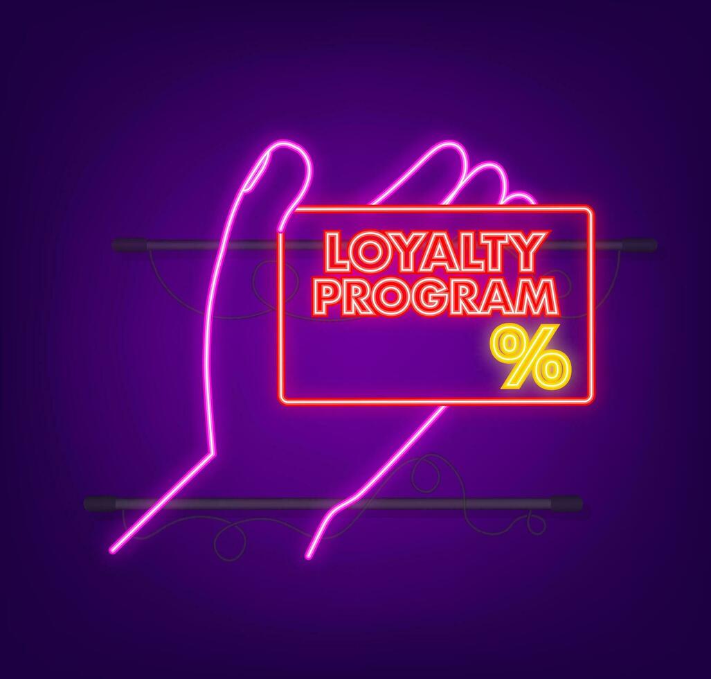 Loyalty program in neon style. Discount coupon. 3d coupon reward. Discount, loyalty program, promotion. vector