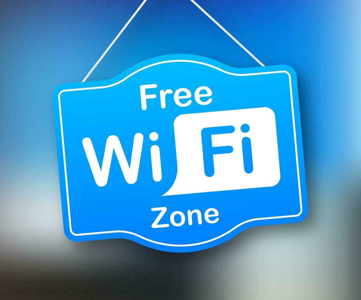 Free wifi zone blue icon. Free wifi here sign concept. Vector stock illustration
