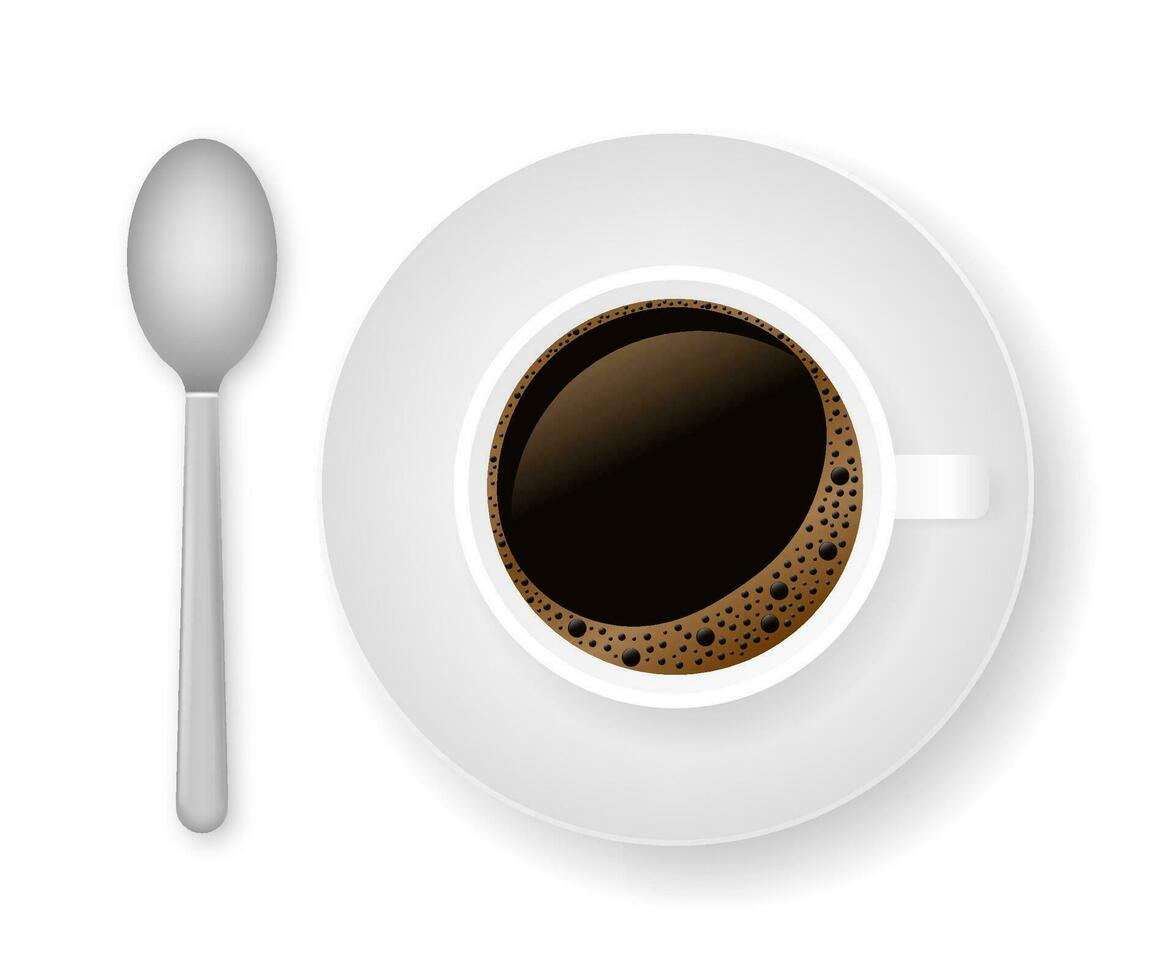 Hot coffee in a white cup and saucer. Vector stock illustration