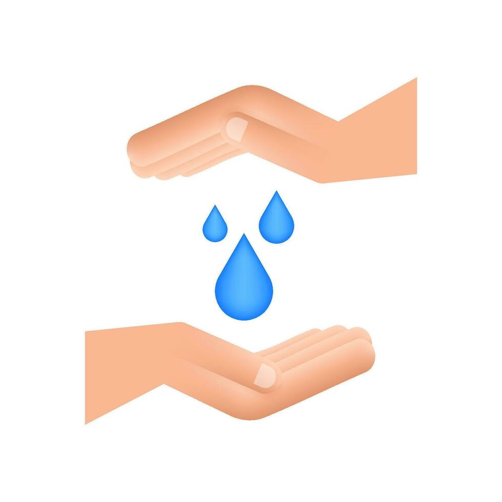 Hand drawn water drop in hands for banner design. Planet earth. Save earth water vector