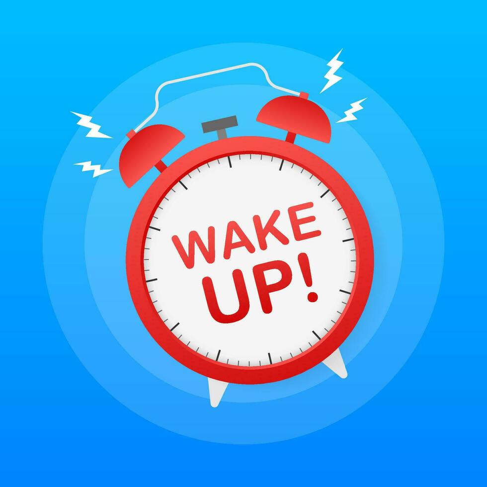 Wake up poster with alarm clock. Vector illustration.