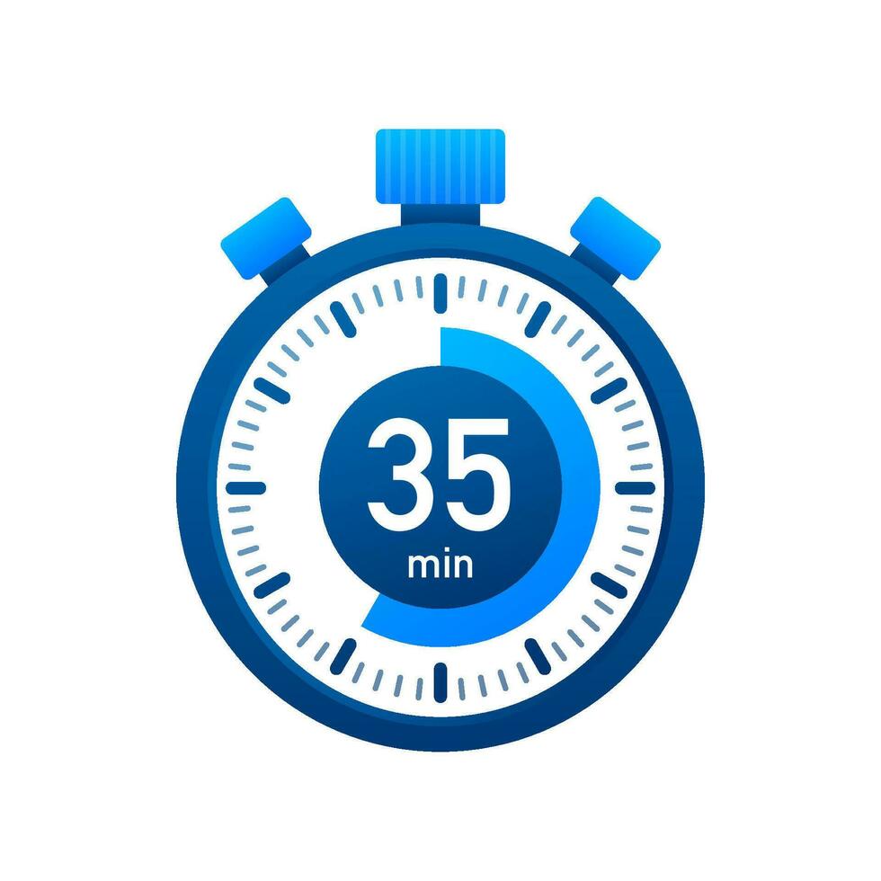 The 35 minutes, stopwatch vector icon. Stopwatch icon in flat style, timer on on color background. Vector illustration