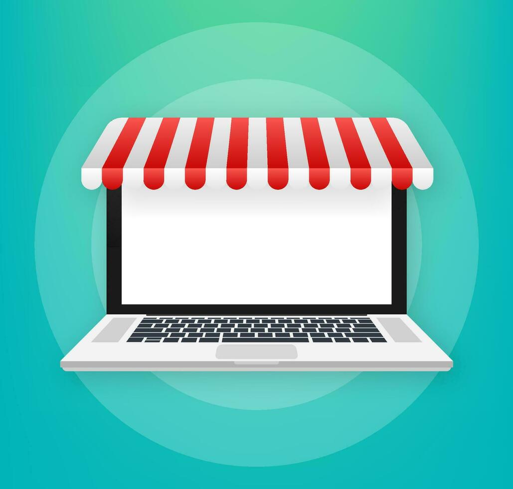 Shopping Online on Website. Online store, shop concept on laptop screen. Vector illustration