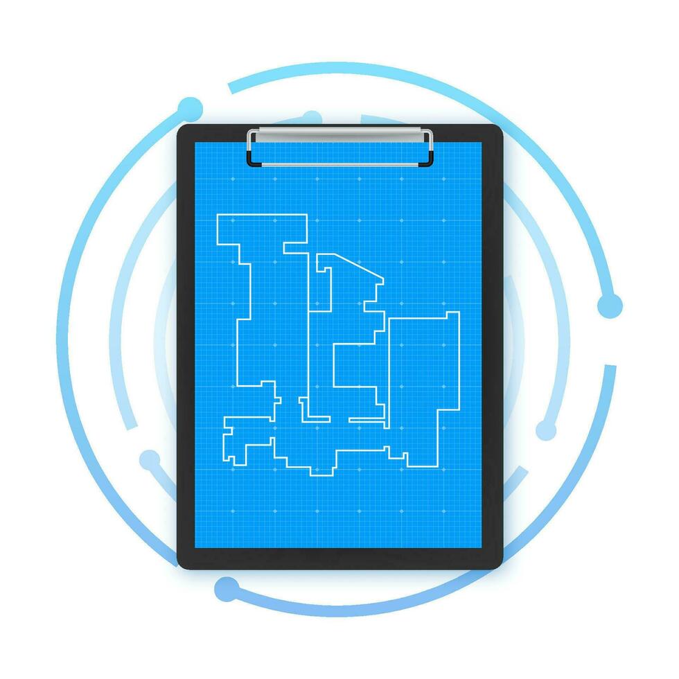 Blueprint house plan drawing. Vector stock illustration