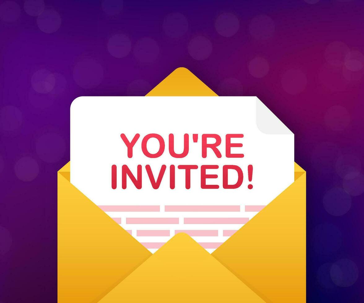 You re invited Badge icon. Written Inside An Envelope Letter. Vector illustration