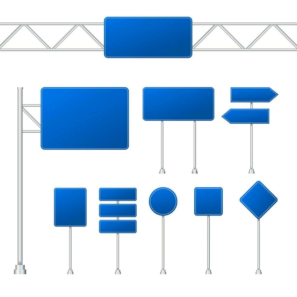 conjunto de azul la carretera señales aislado en transparente antecedentes. vector valores ilustración.