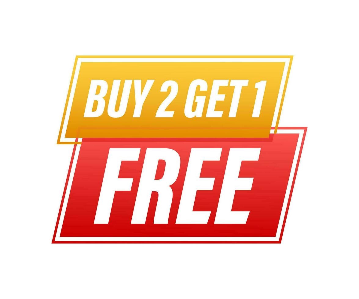 Buy 2 Get 1 Free, sale tag, banner design template. Vector stock illustration