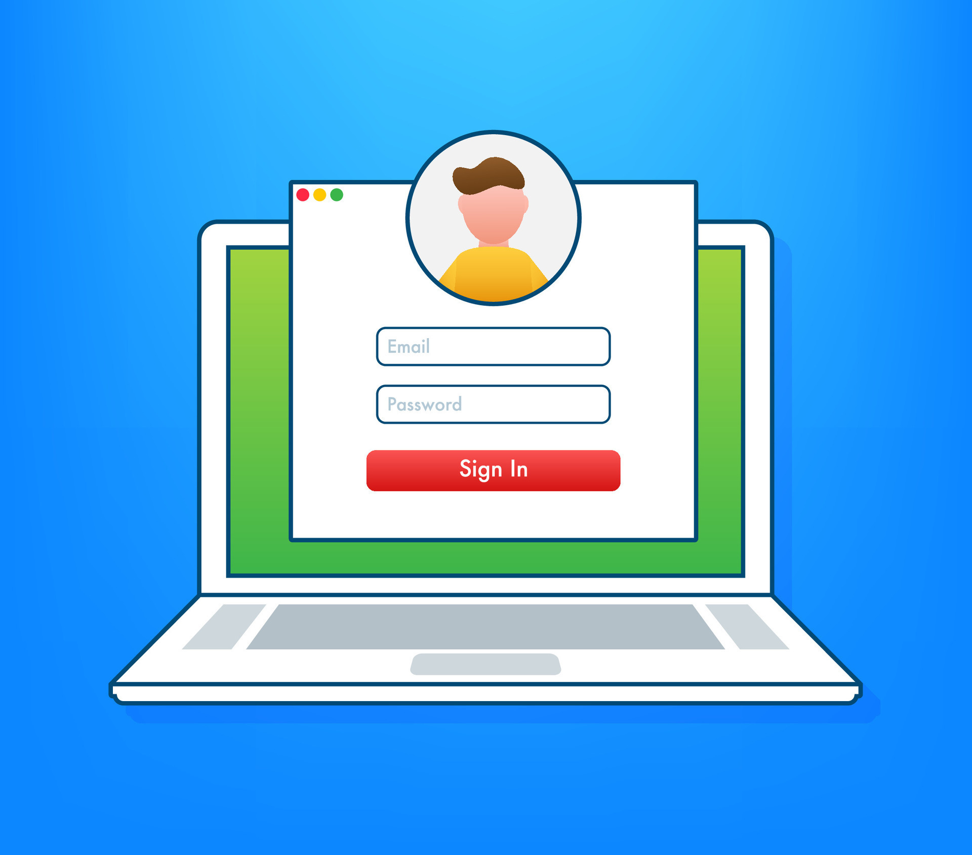 Login page on laptop screen notebook and online login form sign in