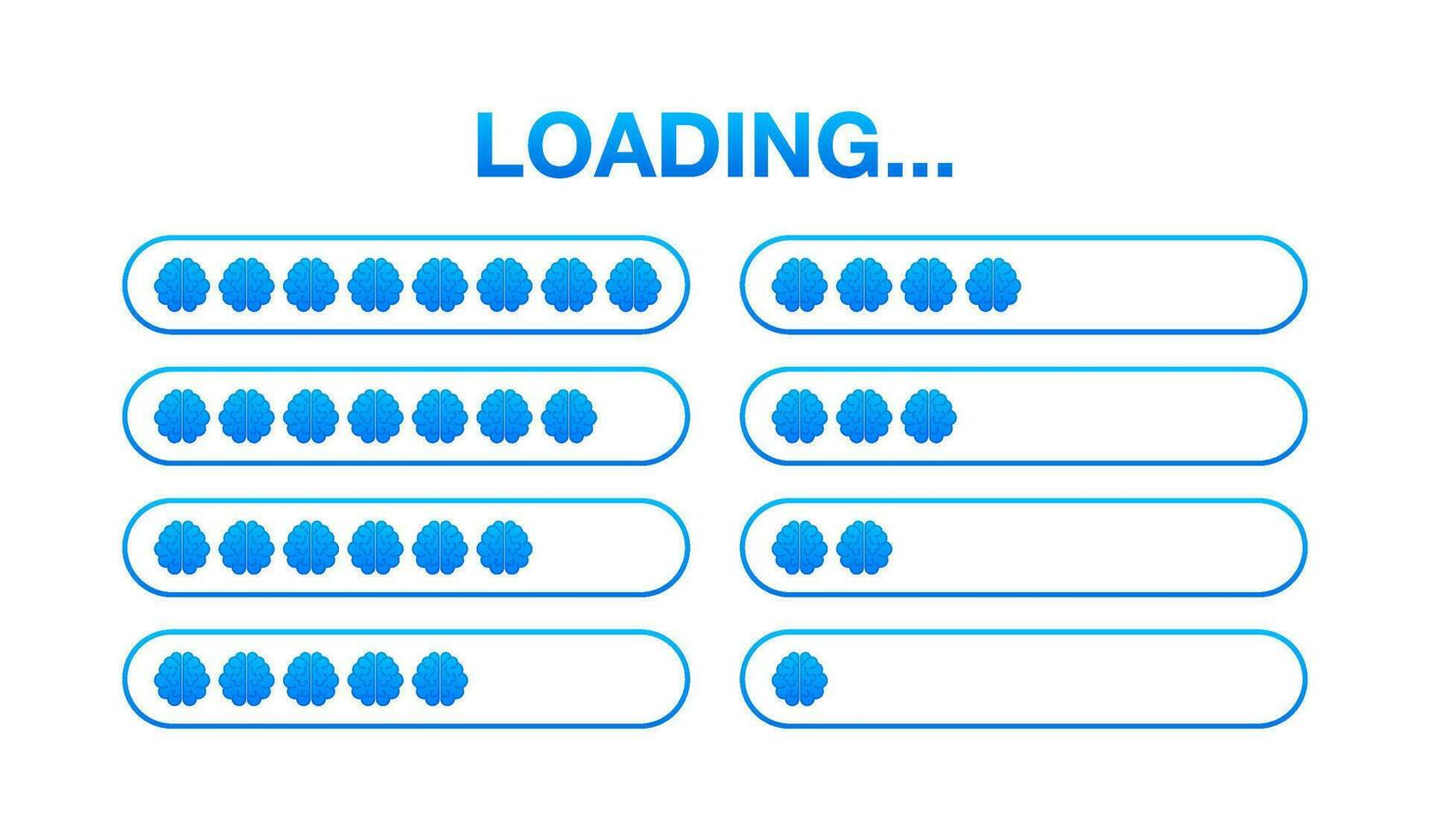 Brain, think loading concept with idea processed on a lightbulb bar. Vector stock illustration
