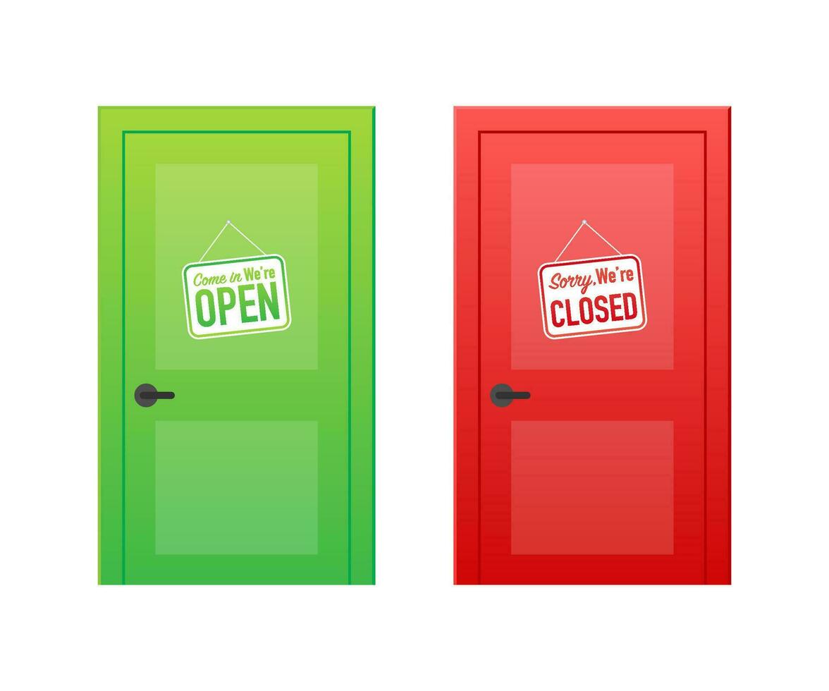 Open end closed door. Interior design. Business concept. Front view. Home office concept. Business success vector