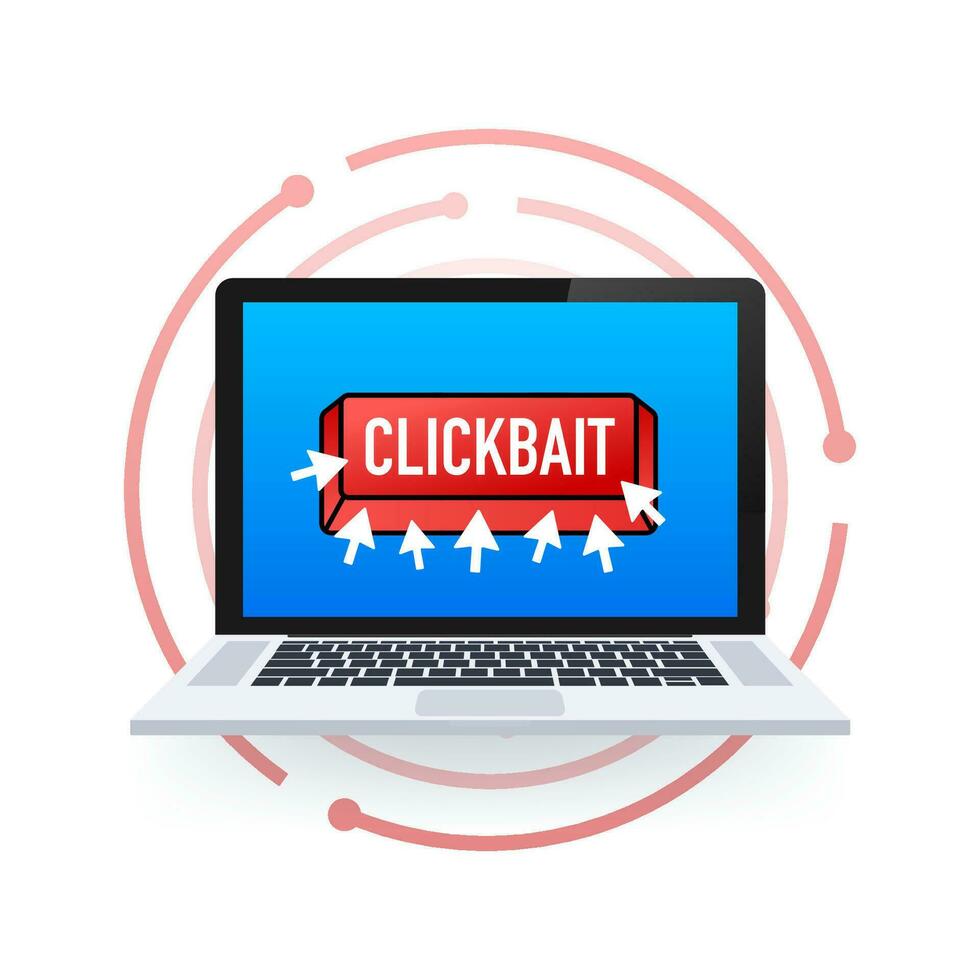 Clickbait red button. Hand click icon symbol. Cursor arrows, push button. Vector stock illustration