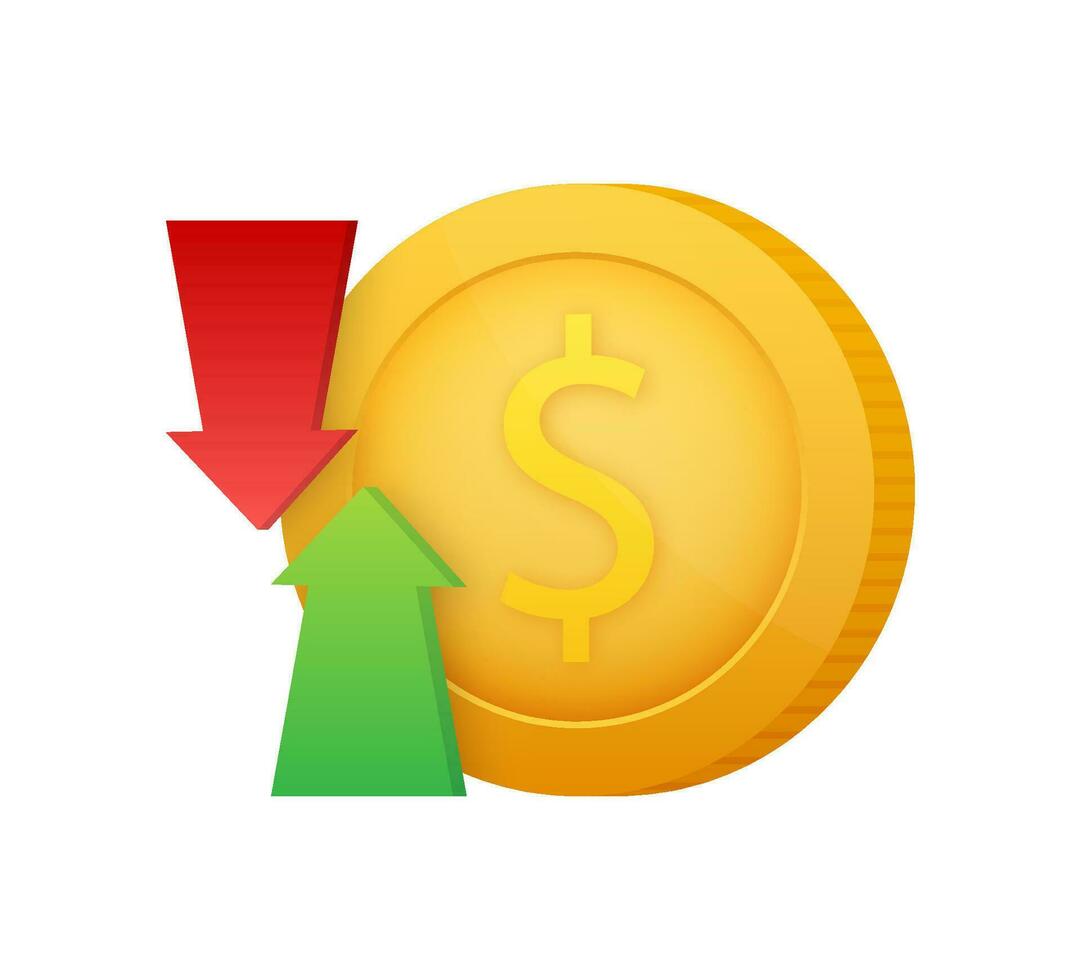 lucro dinero o presupuesto icono en manos. efectivo y creciente grafico flecha arriba, concepto de negocio éxito. capital ganancias, beneficio. vector ilustración.