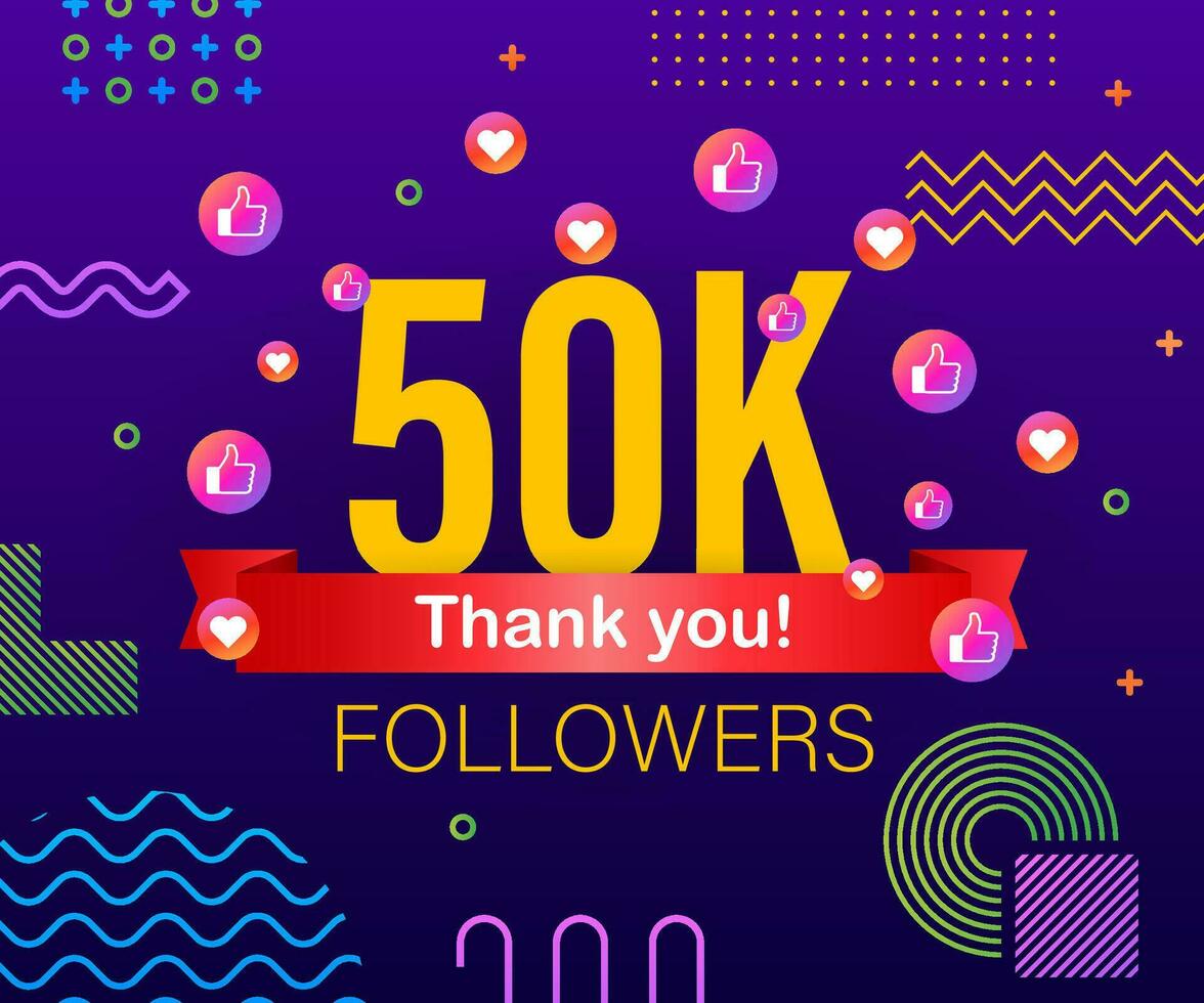 gracias usted 50k seguidores números. felicitando multicolor Gracias imagen para red amigos gustos vector