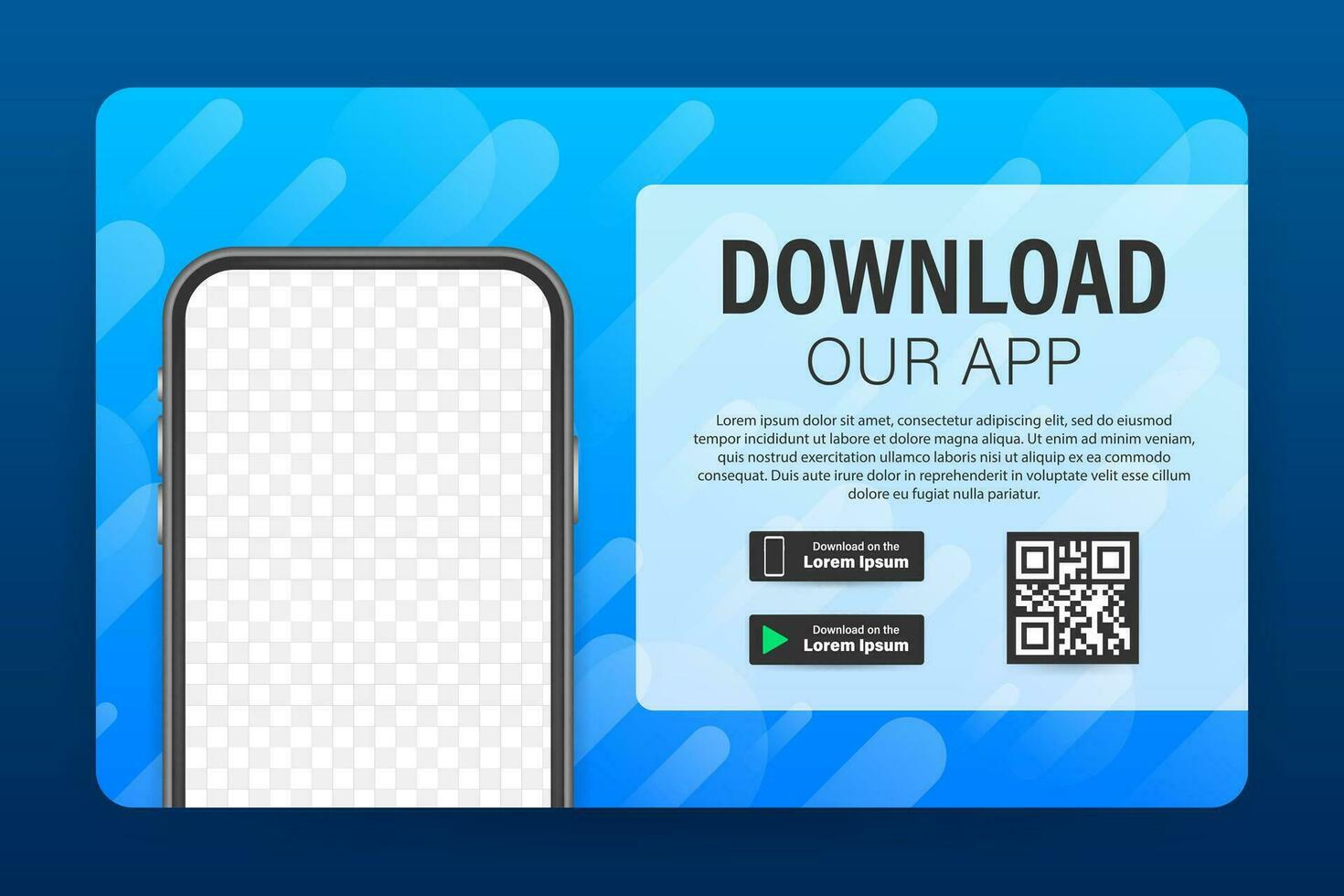 Download page of the mobile app. Empty screen smartphone for you app. Download app. Vector stock illustration.