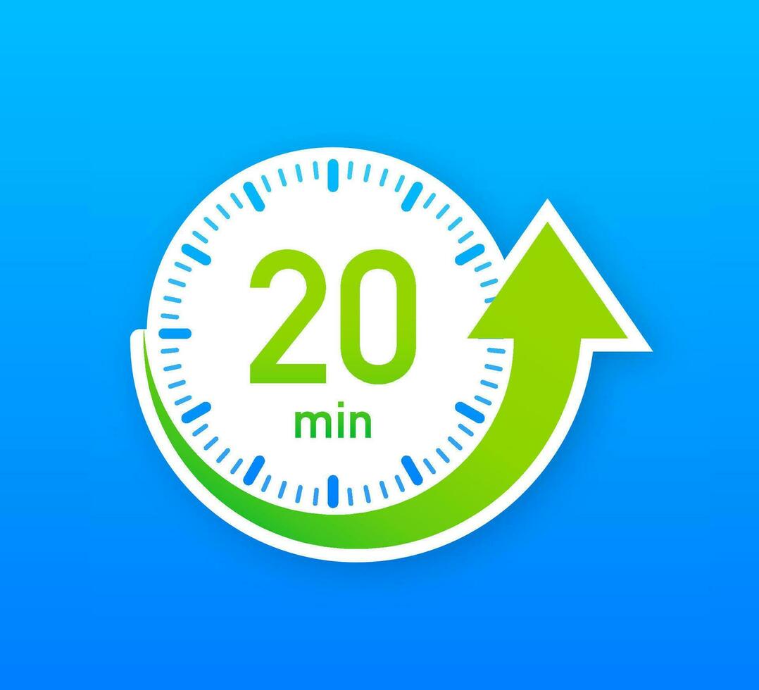 The 20 minutes, stopwatch vector icon. Stopwatch icon in flat style, timer on on color background. Vector illustration