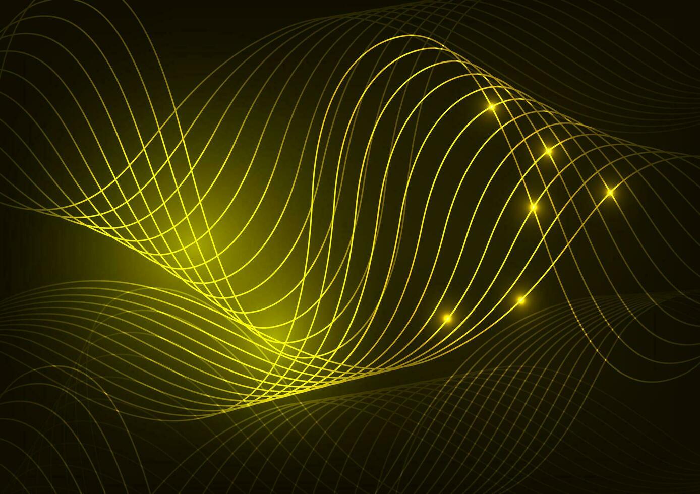 Digital technology neon light line dark yellow wave background vector